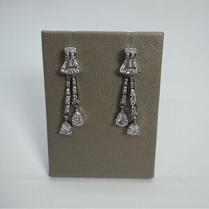 Clear Cubic Zirconia Double Drop Earrings CZ Dangle Earrings